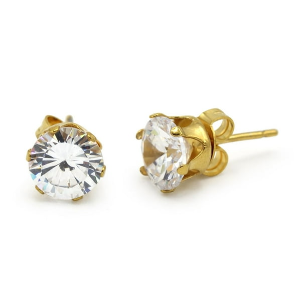 Earrings 14K Yellow Gold Stud Women'S Cubic Zirconia CZ Round 7 mm Earrings 14K Yellow Gold Stud Women'S Cubic Zirconia CZ Round 7 mm